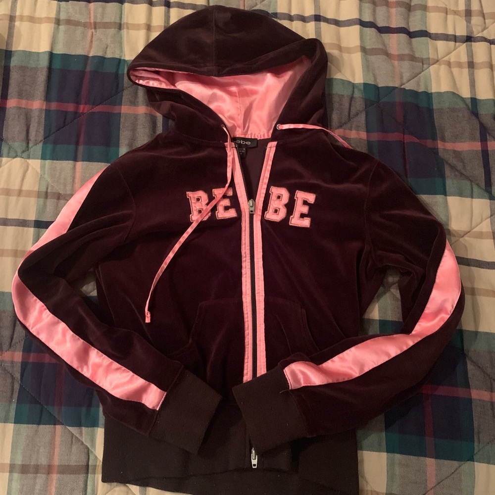 Bebe Brown and Pink Velour Jacket